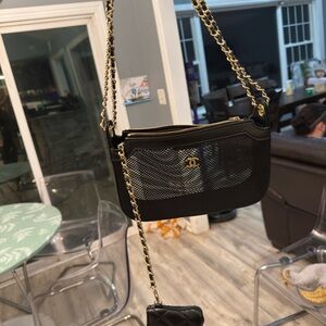 Black Mesh Crossbody Bag with Gold Chain